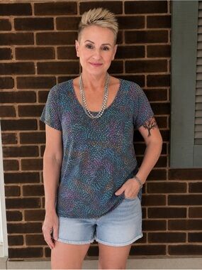 Lularoe Blue Speckled Scoop Neck Tee